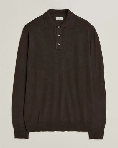 Morgano Extra Fine Merino Wool Polo Dark Brown