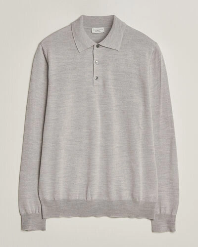 Morgano Extra Fine Merino Wool Polo Light Grey