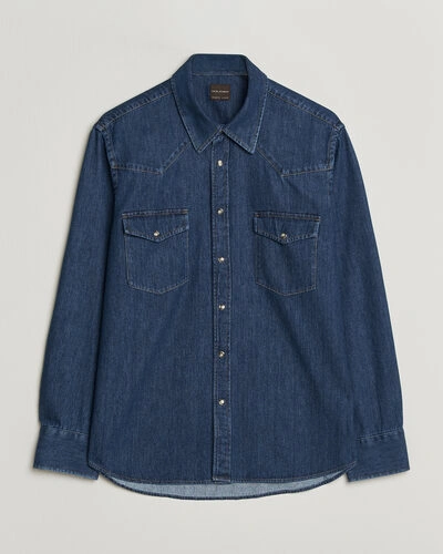 Oscar Jacobson Straight Fit Western Shirt Blue