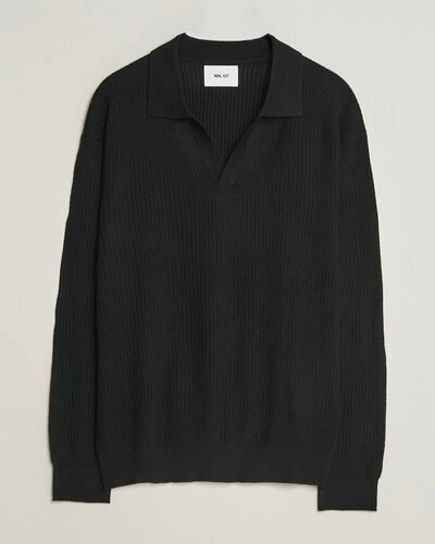 NN07 Nate Wool Knitted Polo Black