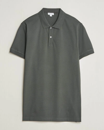 Sunspel Short Sleeve Pique Polo Slate Green
