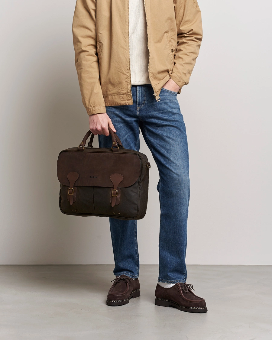 Herr | Axelremsväskor | Barbour Lifestyle | Wax Leather Briefcase Olive