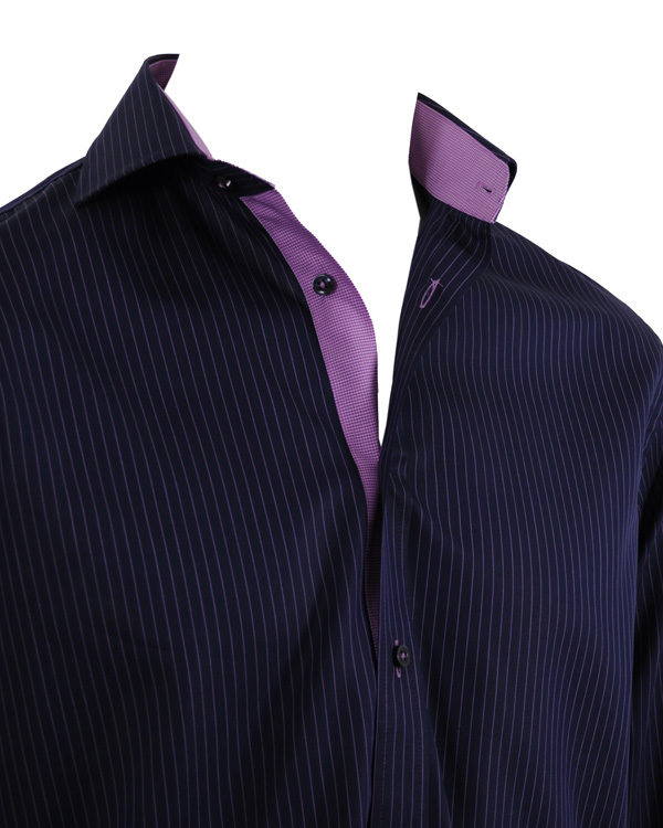 Herr | Skjortor | Oscar of Sweden | Skjorta Slim Fit Marin Botten Lila Rand L