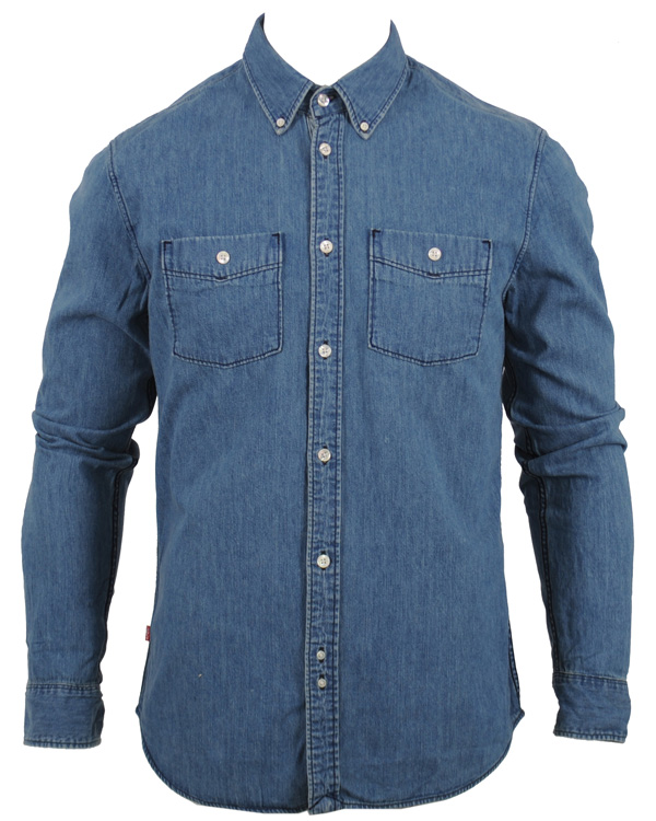 Herr | Skjortor | Levi's | Levis 2 Pocket Button Down Jeansskjorta Blue Shaed Mid