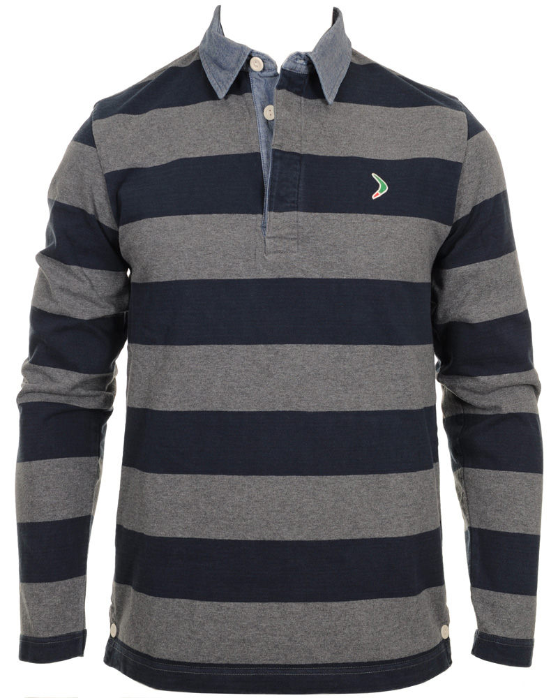 Herr | Tröjor | Boomerang | Rudolf Block Striped Rugby Grey Melange