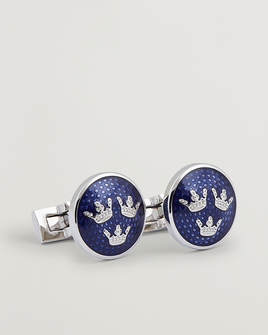 Herr | Manschettknappar | Skultuna | Cuff Links Tre Kronor Silver/Royal Blue