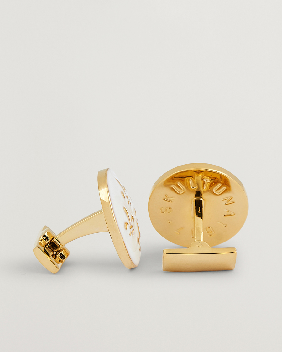 Herr | Black Tie | Skultuna | Cuff Links Fleur de Lys Gold/Ivory White