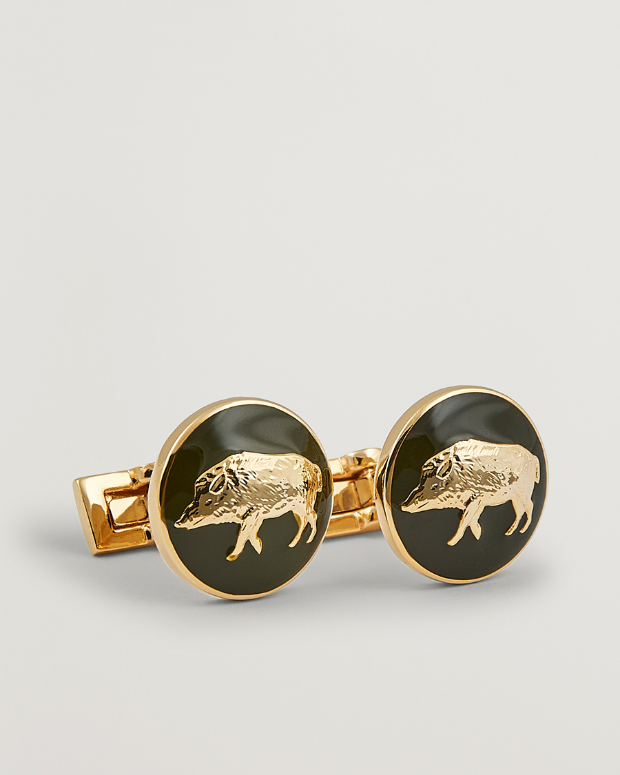 Herr | Skultuna Cuff Links Hunter Wild Boar Gold/Green | Skultuna | Cuff Links Hunter Wild Boar Gold/Green