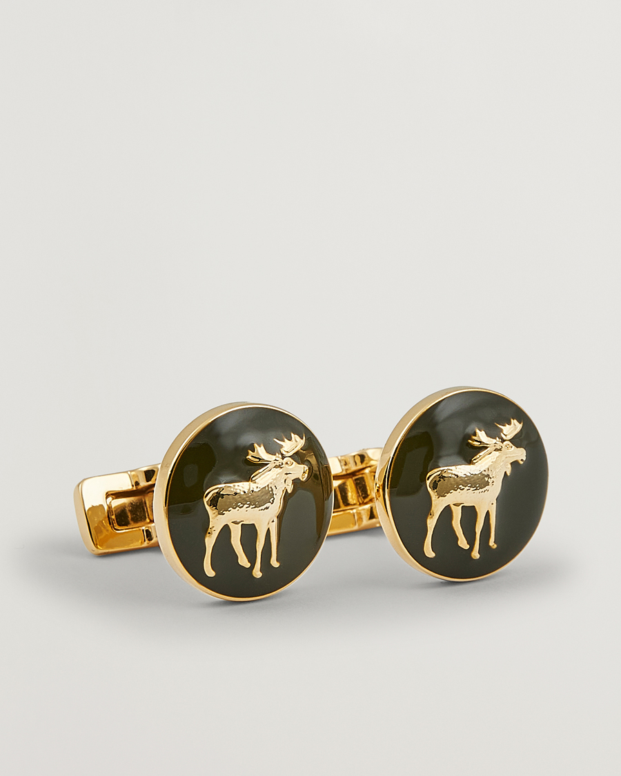 Herr | Skultuna Cuff Links Hunter The Moose Gold/Green | Skultuna | Cuff Links Hunter The Moose Gold/Green