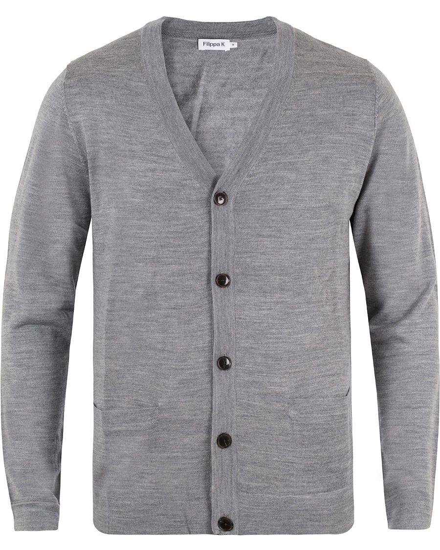 Herr | Tröjor | Filippa K | Fine Merino V-Neck Cardigan Grey Melange