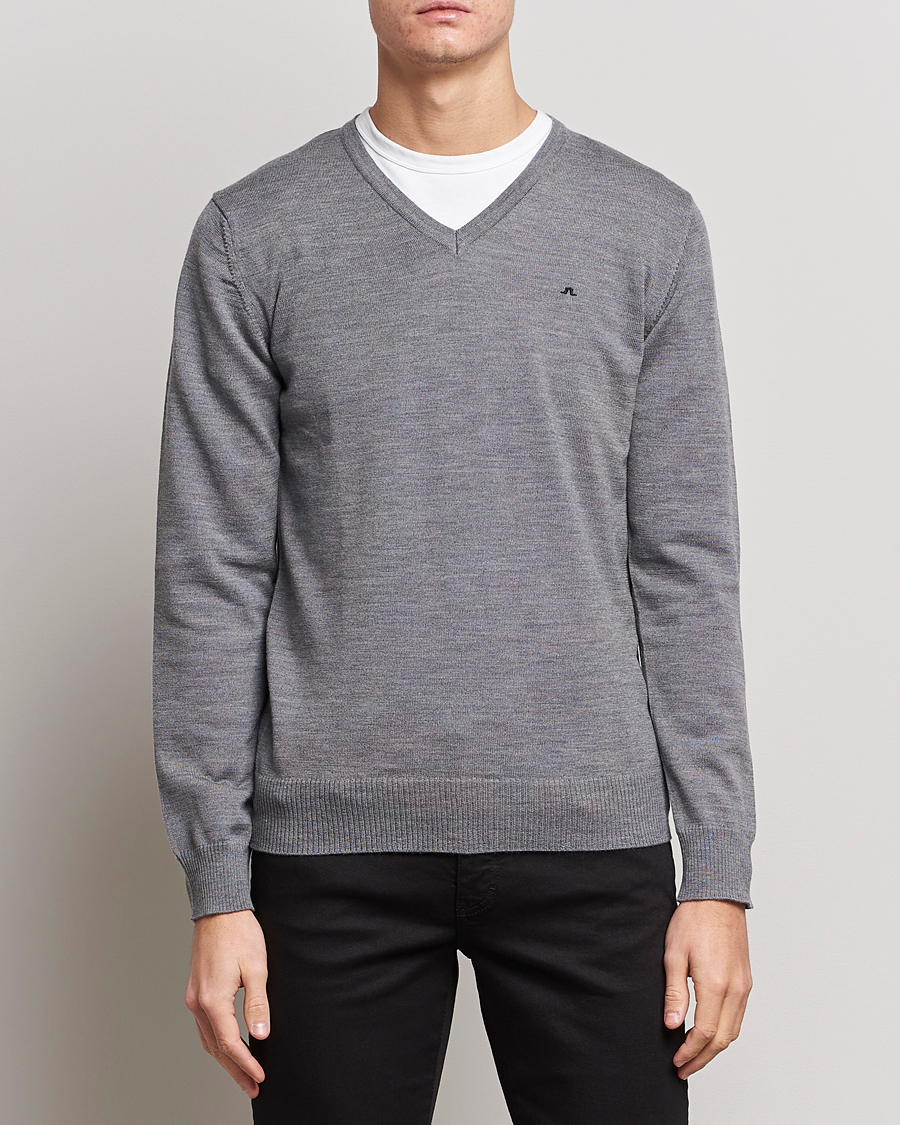 Herr | Tröjor | J.Lindeberg | Lymann True Merino V-Neck Pullover Grey