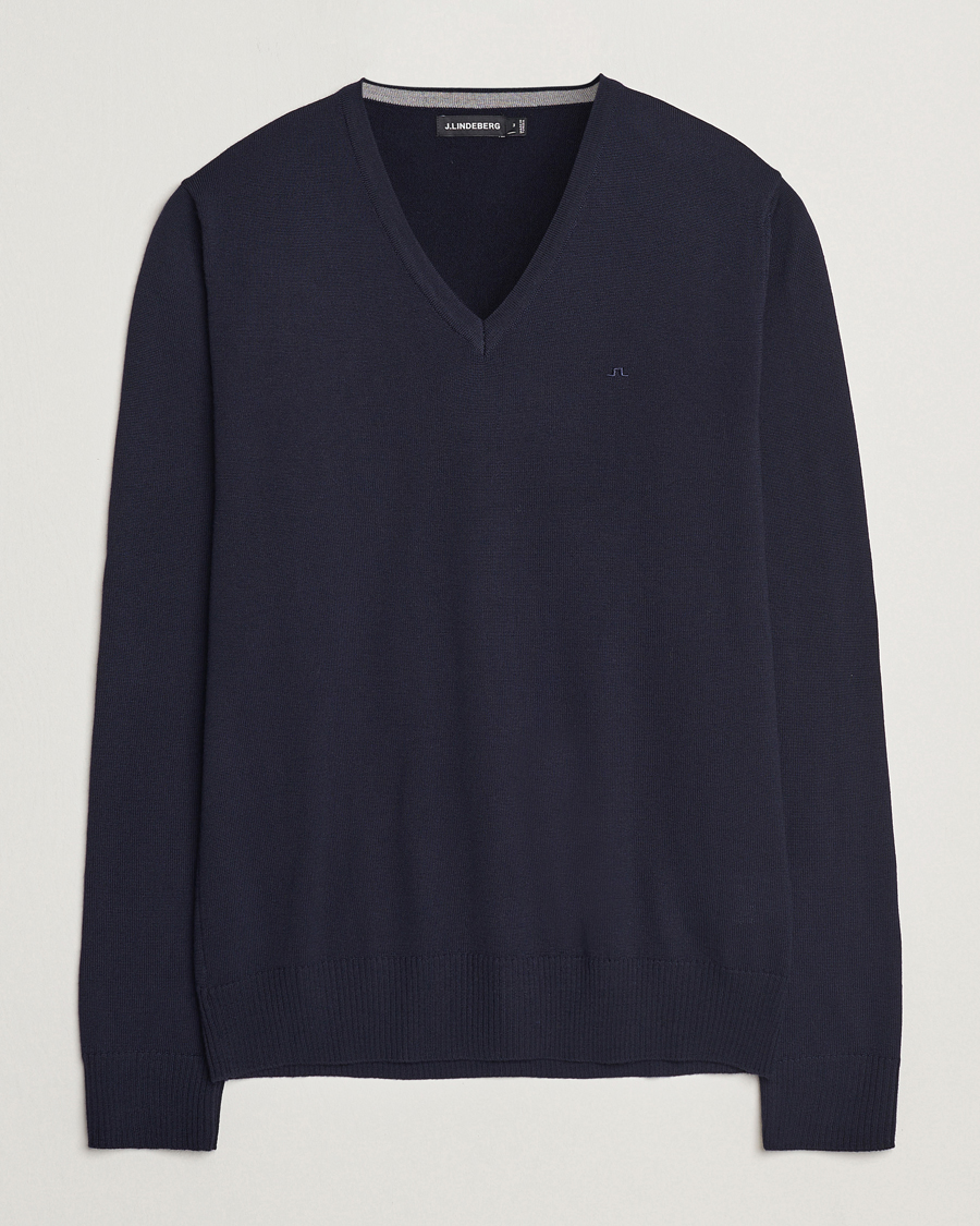 Herr | Tröjor | J.Lindeberg | Lymann True Merino V-Neck Pullover Navy