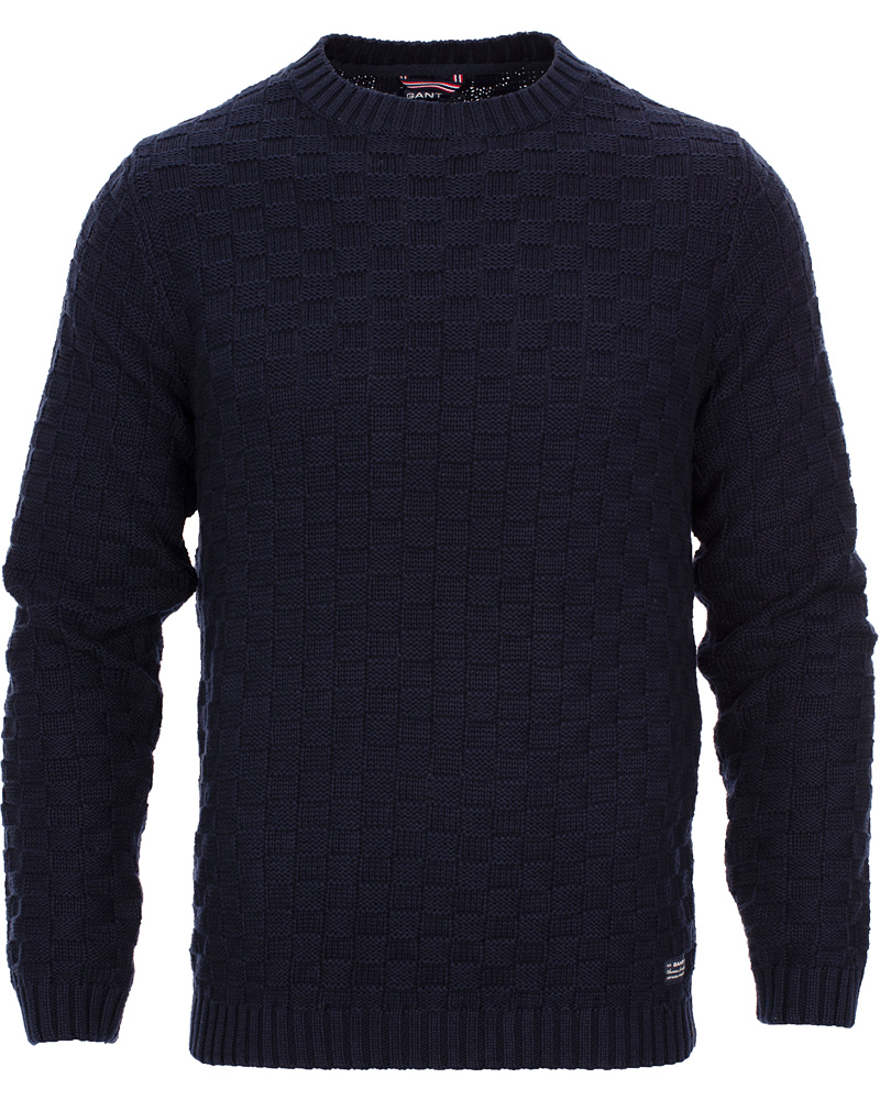 Herr | Tröjor | GANT | Cotton Basket Knit Crew Sweater Blue Iris