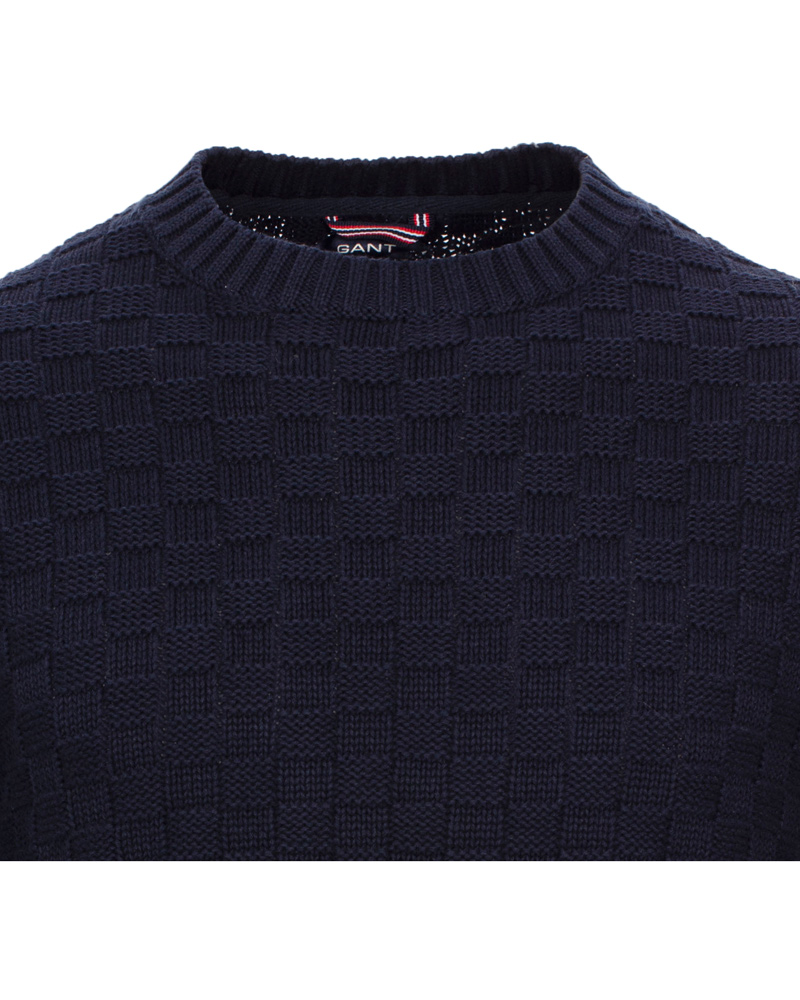 Herr | Tröjor | GANT | Cotton Basket Knit Crew Sweater Blue Iris