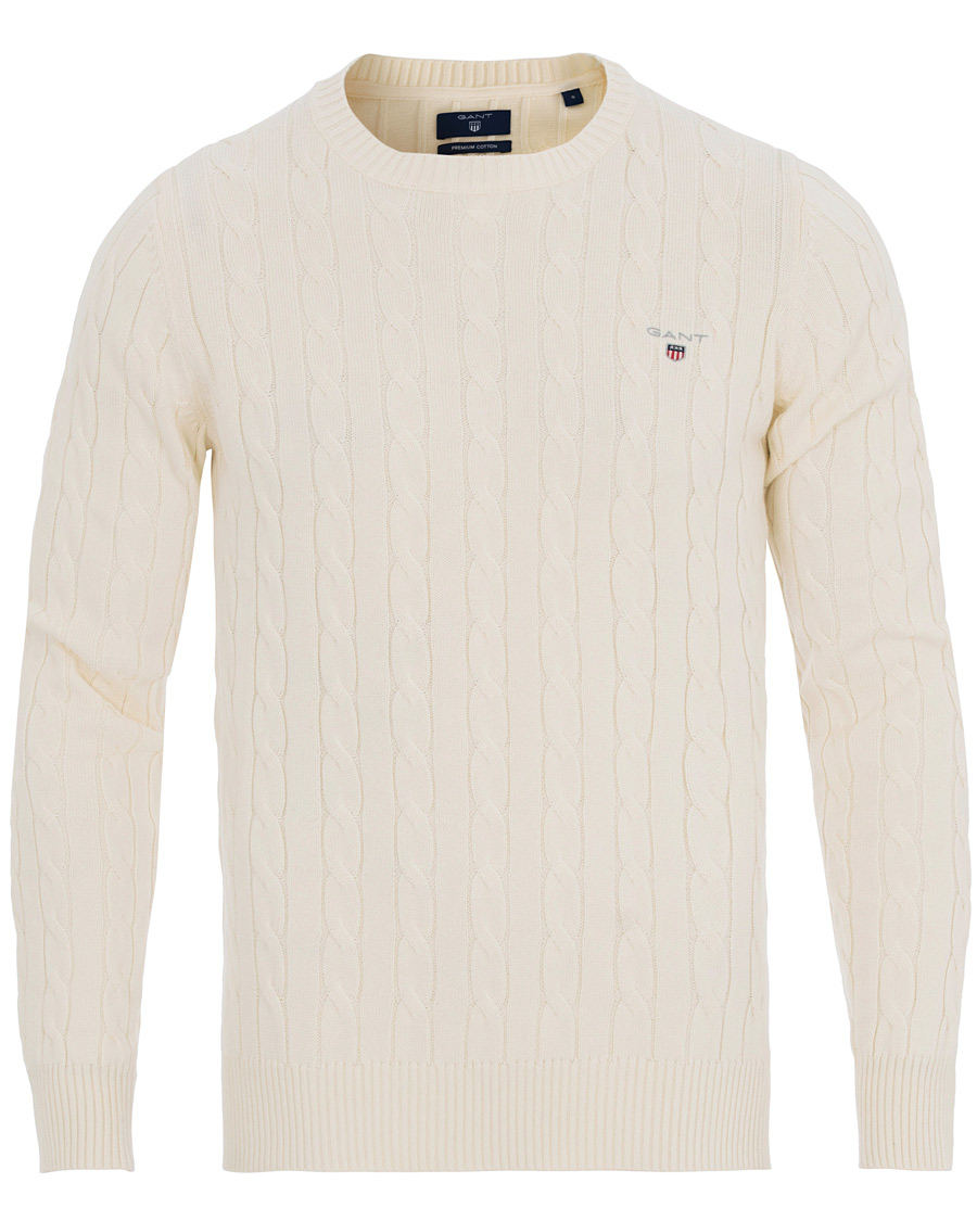 Herr | Tröjor | GANT | Cotton Cable Crew Pullover Cream