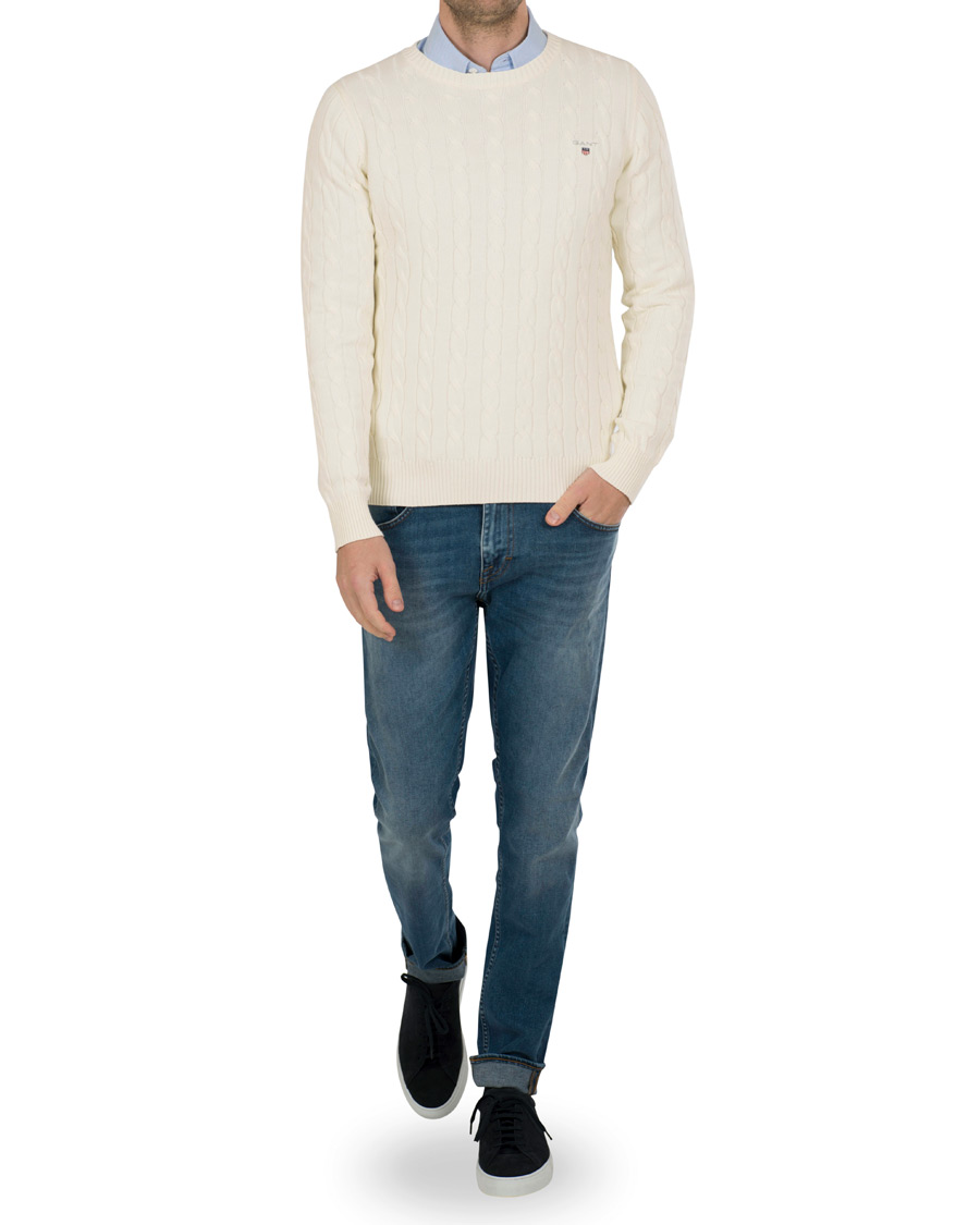 Herr | Tröjor | GANT | Cotton Cable Crew Pullover Cream