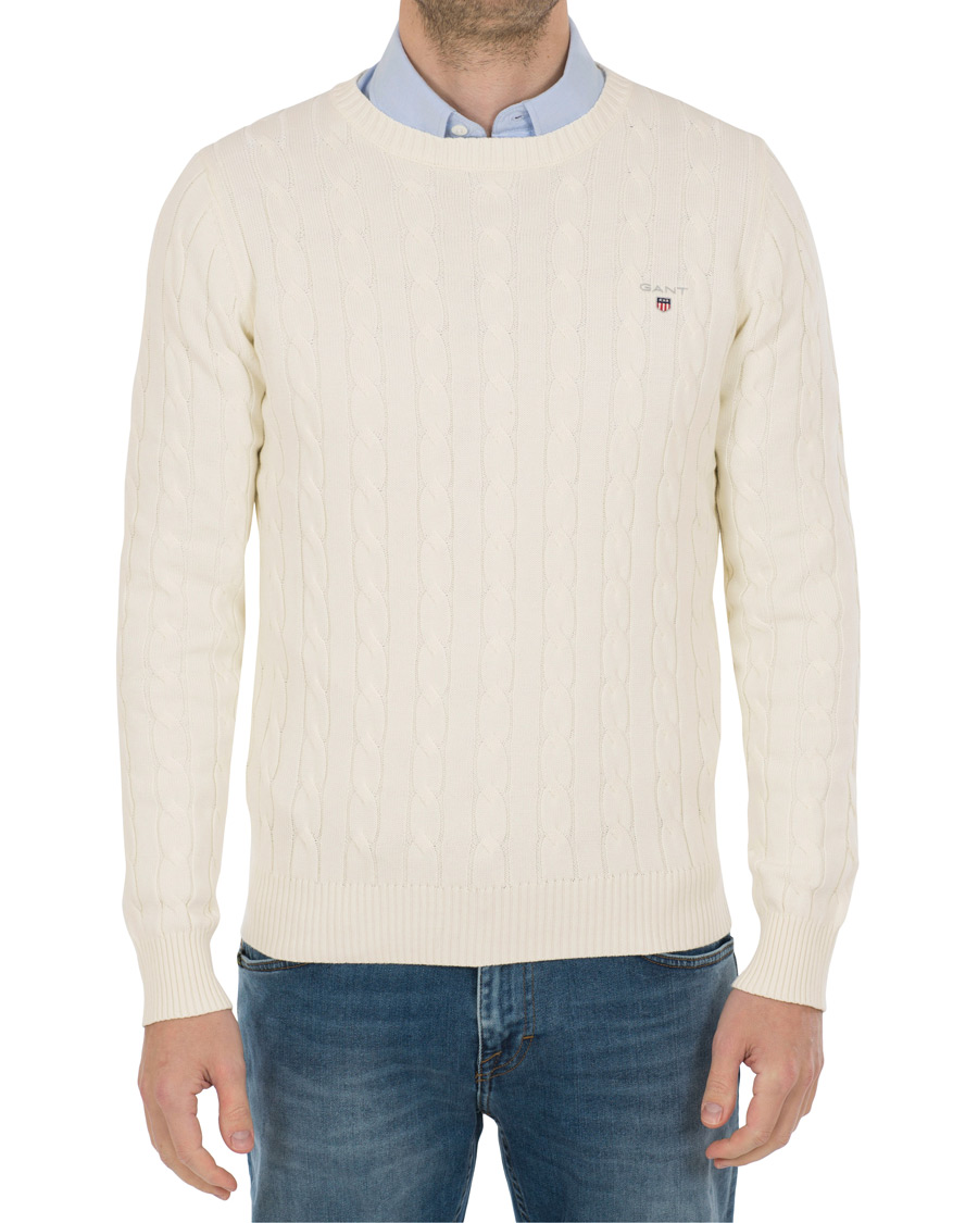 Herr | Tröjor | GANT | Cotton Cable Crew Pullover Cream