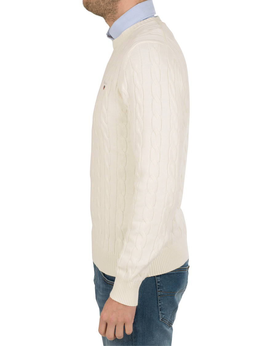 Herr | Tröjor | GANT | Cotton Cable Crew Pullover Cream