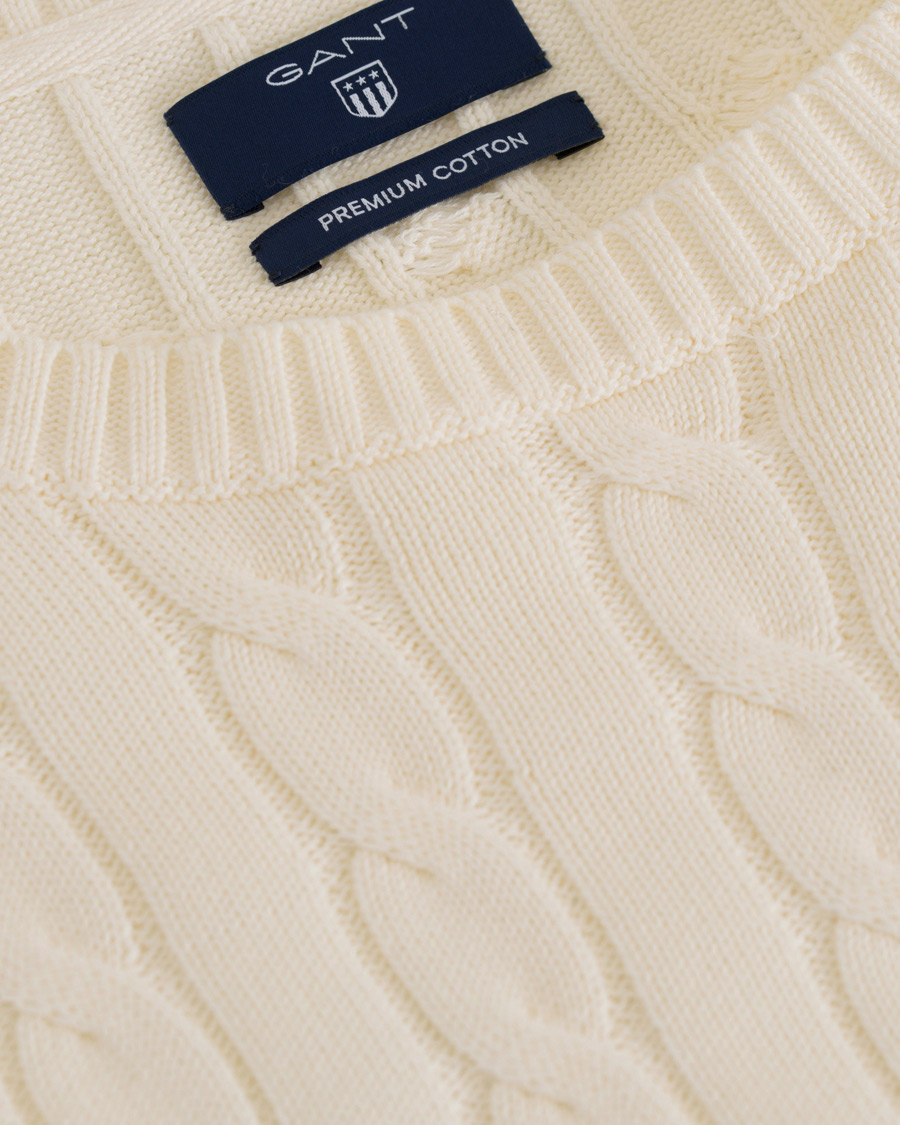 Herr | Tröjor | GANT | Cotton Cable Crew Pullover Cream