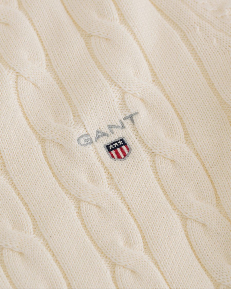 Herr | Tröjor | GANT | Cotton Cable Crew Pullover Cream
