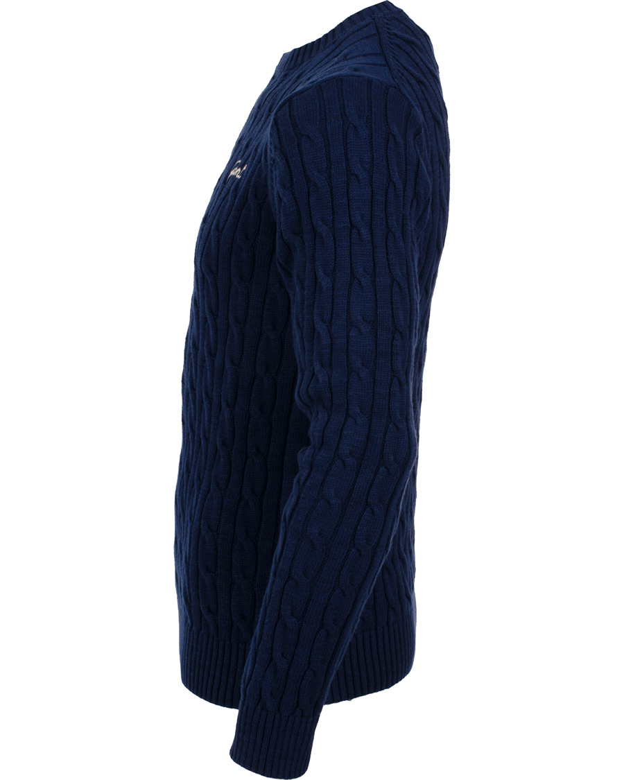 Herr | Tröjor | GANT | Natural Cable Cotton Crew Neck Dark Cobalt Blue