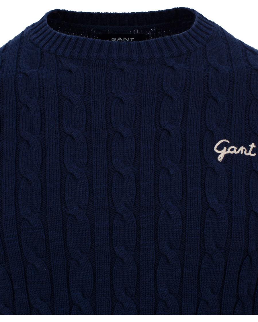 Herr | Tröjor | GANT | Natural Cable Cotton Crew Neck Dark Cobalt Blue