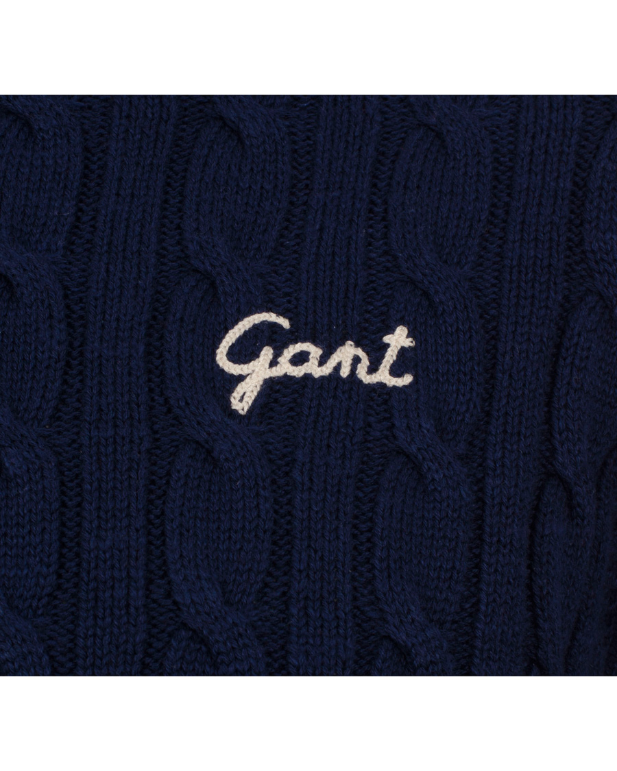 Herr | Tröjor | GANT | Natural Cable Cotton Crew Neck Dark Cobalt Blue