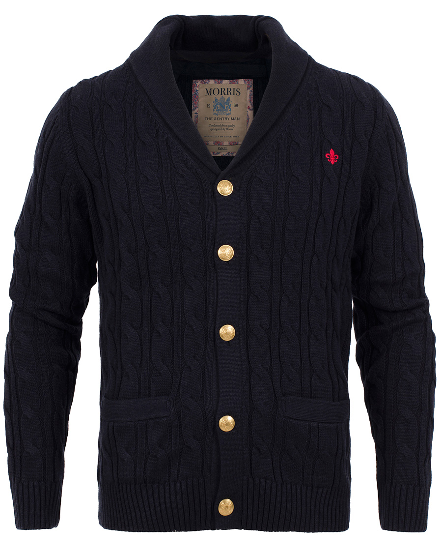 Herr | Tröjor | Morris | Dorset Cable Cardigan Old Blue