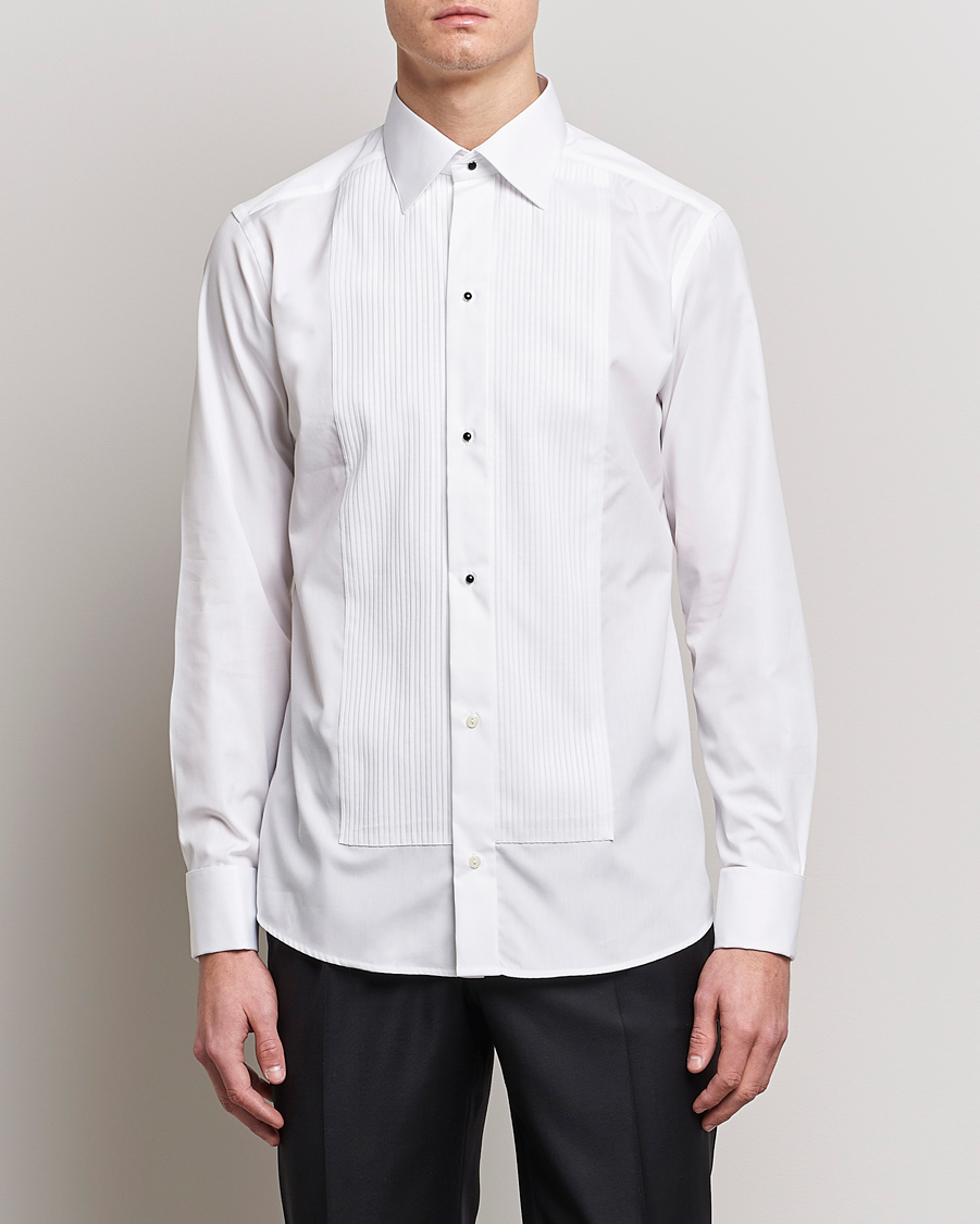 Herr | Black Tie | Eton | Slim Fit Tuxedo Shirt Black Ribbon White