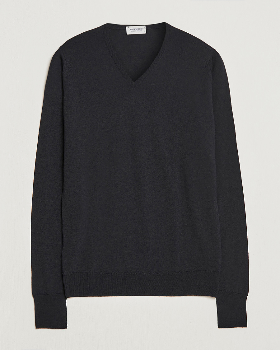 Herr | Tröjor | John Smedley | Bobby Extra Fine Merino V-Neck Pullover Black