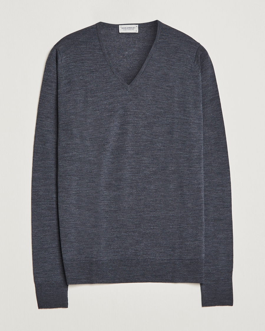 Herr | Tröjor | John Smedley | Bobby Extra Fine Merino V-Neck Pullover Charcoal