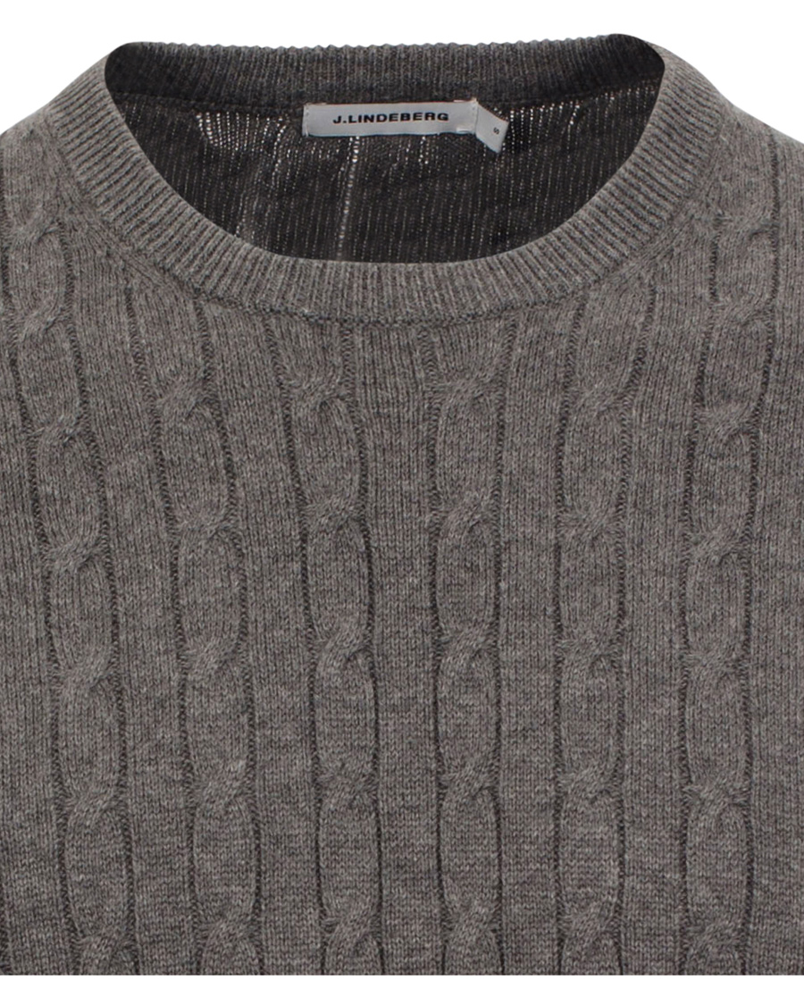 Herr | Tröjor | J.Lindeberg | Jave Pullover Braid Cable Grey Melange
