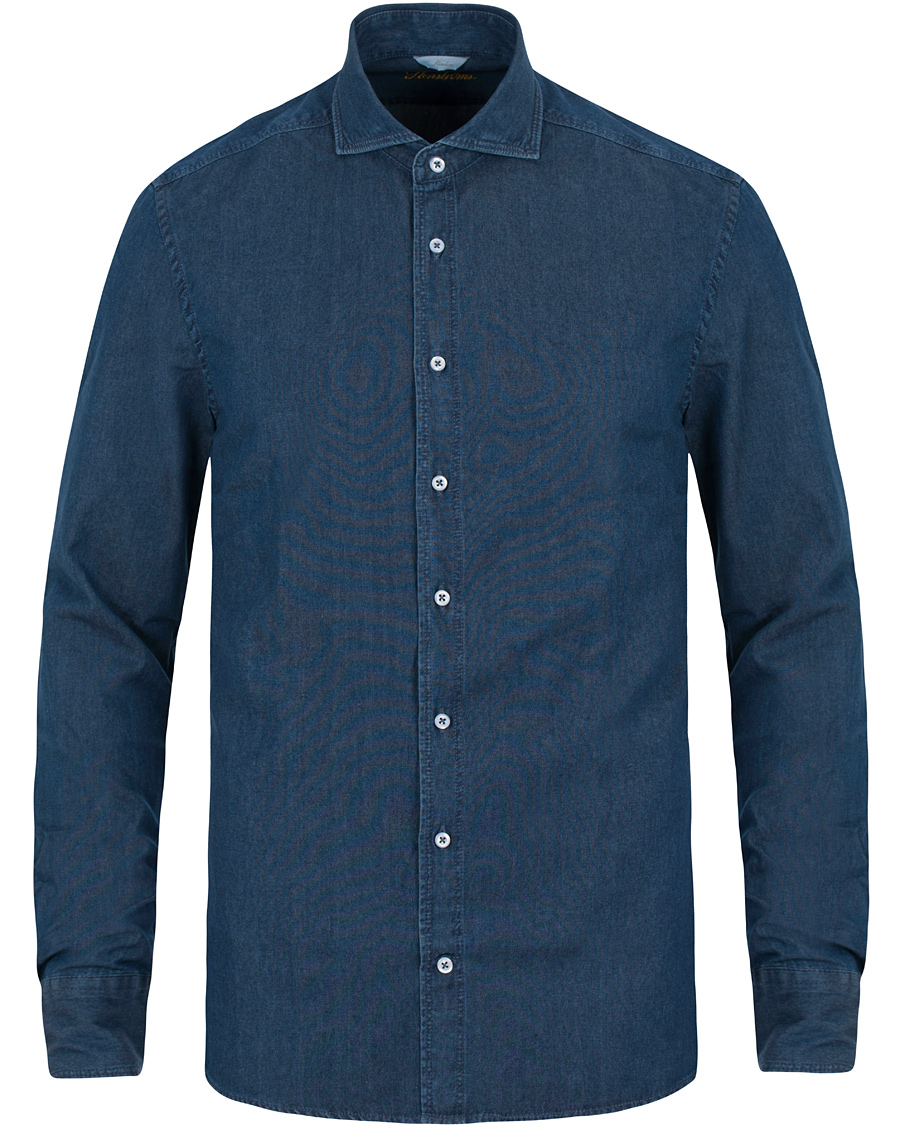 Herr | Skjortor | Stenströms | Slimline Dark Denim Shirt Garment Wash