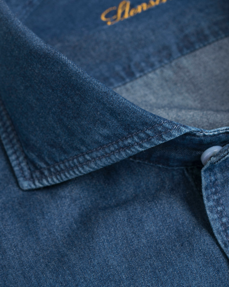Herr | Skjortor | Stenströms | Slimline Dark Denim Shirt Garment Wash