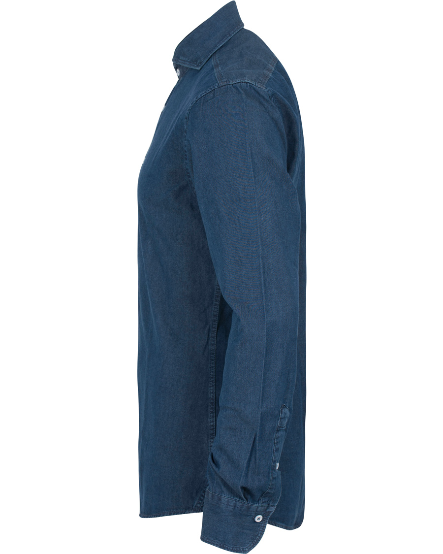 Herr | Skjortor | Stenströms | Slimline Dark Denim Shirt Garment Wash