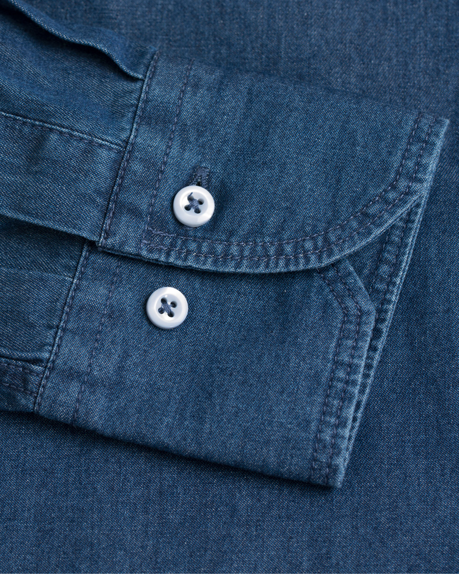 Herr | Skjortor | Stenströms | Slimline Dark Denim Shirt Garment Wash
