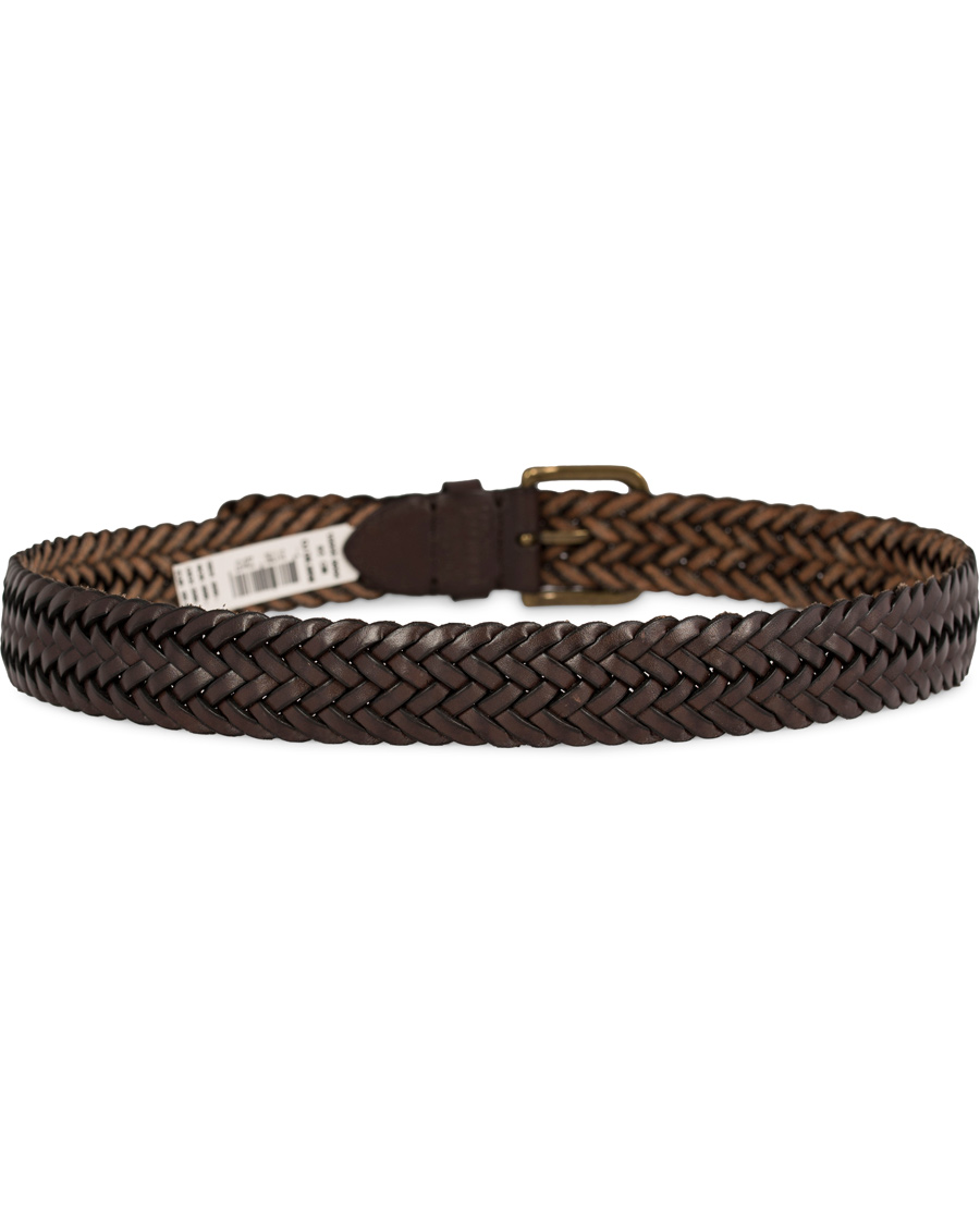 Herr | Oscar Jacobson Braided Leather Belt 3,5 cm Dark Brown 85 | Oscar Jacobson | Braided Leather Belt 3,5 cm Dark Brown 85