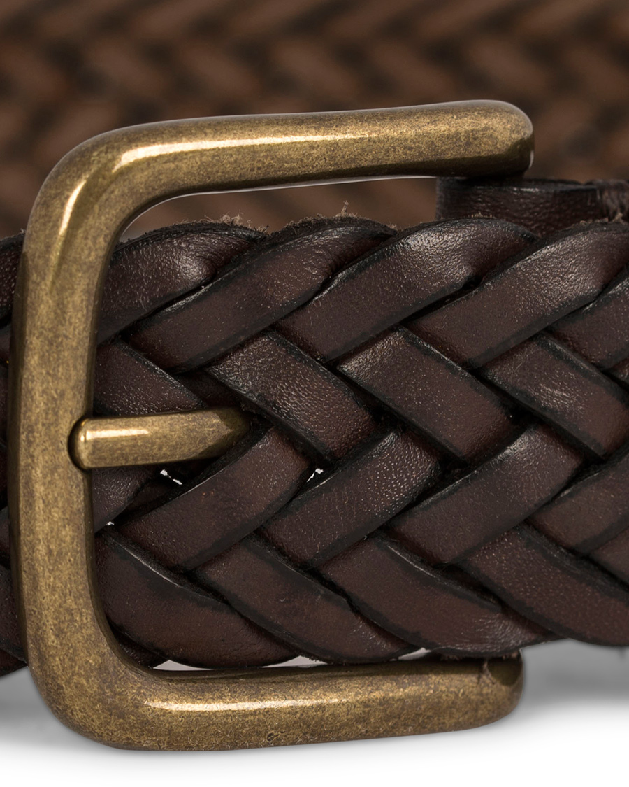 Herr | Oscar Jacobson Braided Leather Belt 3,5 cm Dark Brown 85 | Oscar Jacobson | Braided Leather Belt 3,5 cm Dark Brown 85