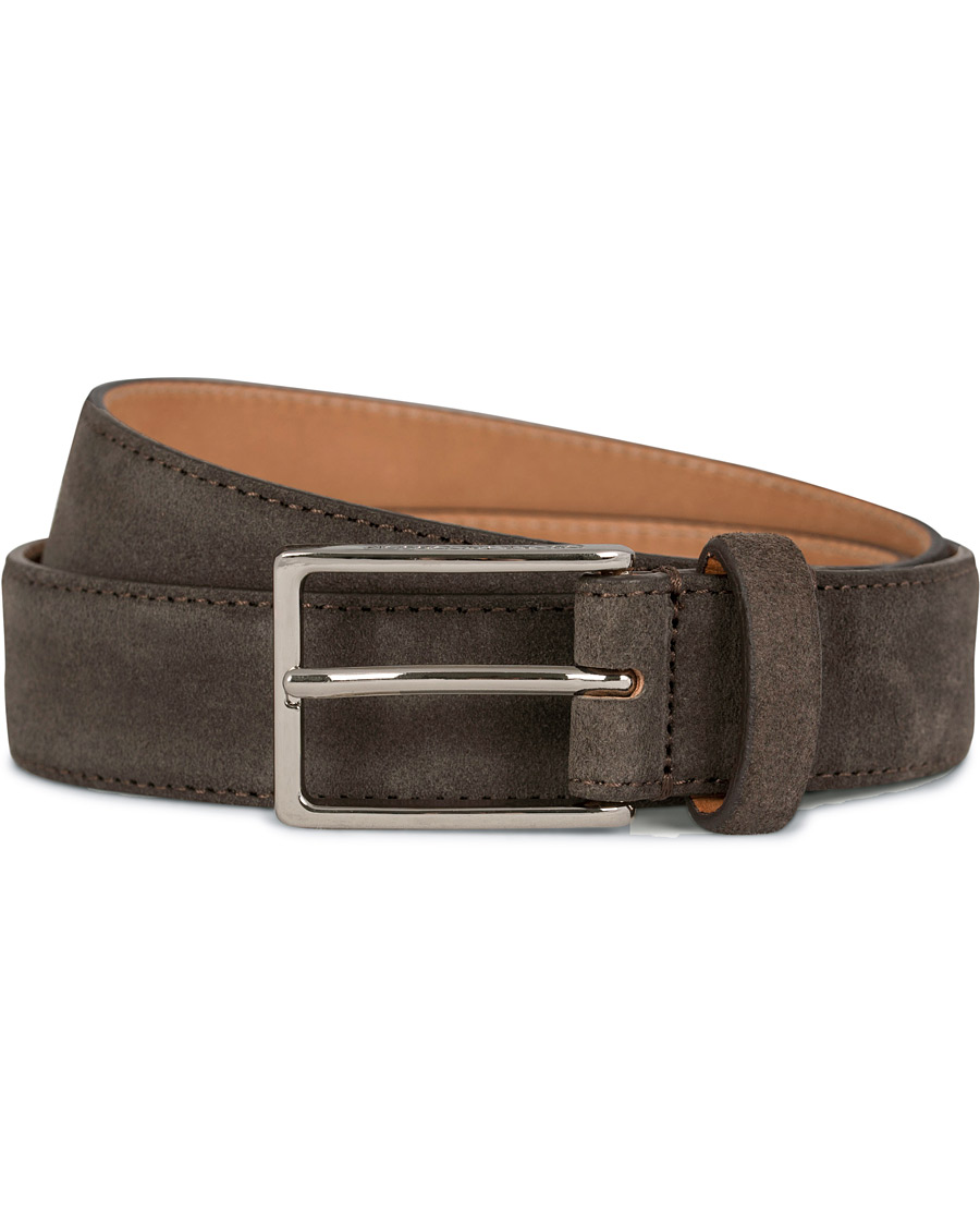 Herr | Oscar Jacobson Suede Belt 3 cm Dark Brown | Oscar Jacobson | Suede Belt 3 cm Dark Brown