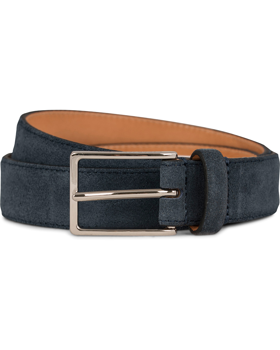 Herr | Oscar Jacobson Suede Belt 3 cm Navy | Oscar Jacobson | Suede Belt 3 cm Navy