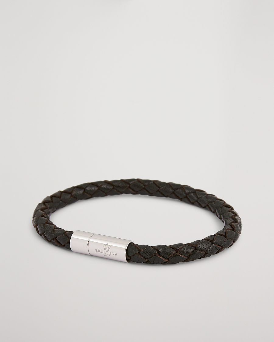 Herr | Smycken | Skultuna | One Row Leather Bracelet Dark Brown Steel