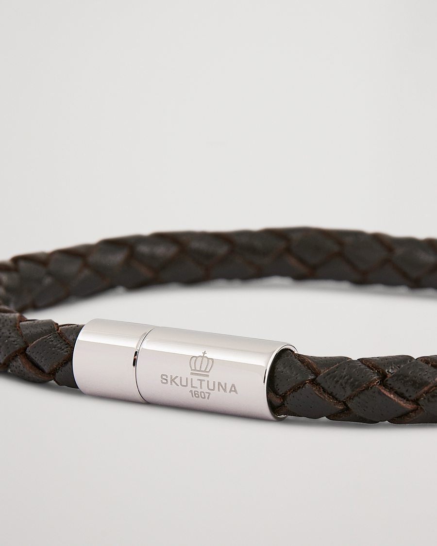 Herr | Smycken | Skultuna | One Row Leather Bracelet Dark Brown Steel