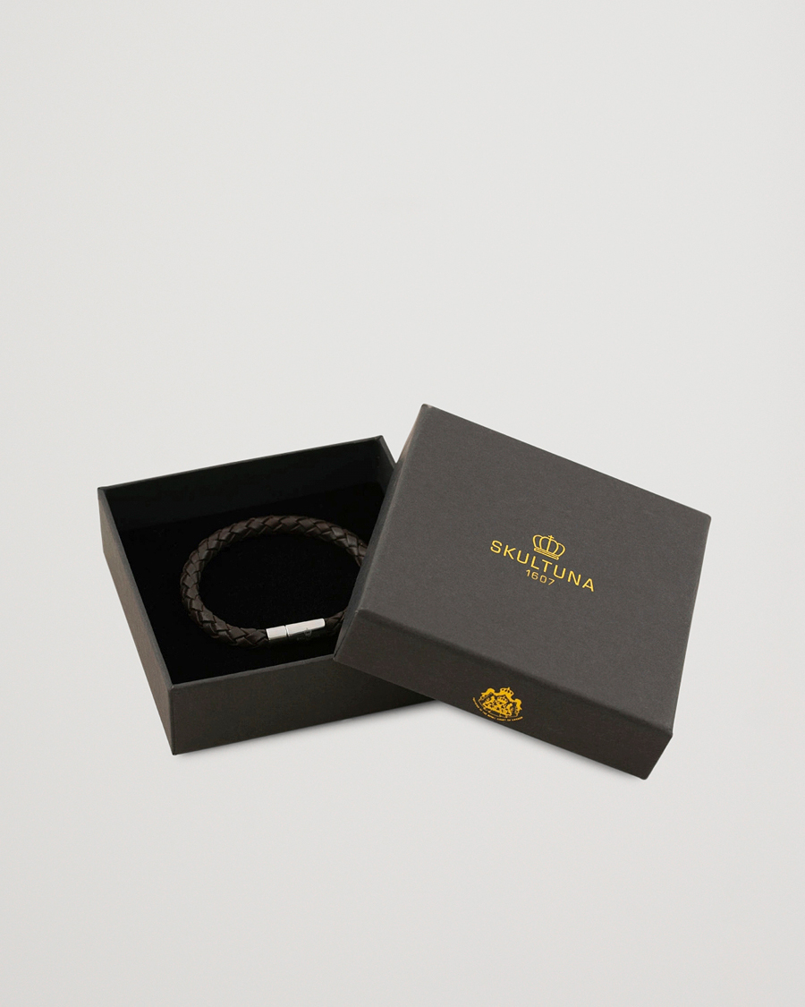 Herr | Smycken | Skultuna | One Row Leather Bracelet Dark Brown Steel