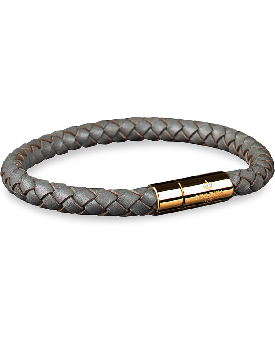Herr | Skultuna One Row Leather Bracelet Grey Gold | Skultuna | One Row Leather Bracelet Grey Gold