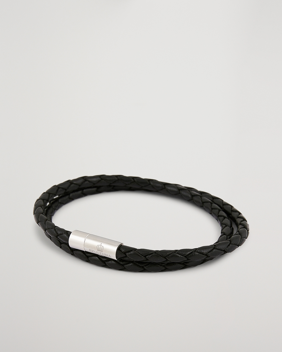 Herr | Skultuna Two Row Leather Bracelet Black Steel | Skultuna | Two Row Leather Bracelet Black Steel