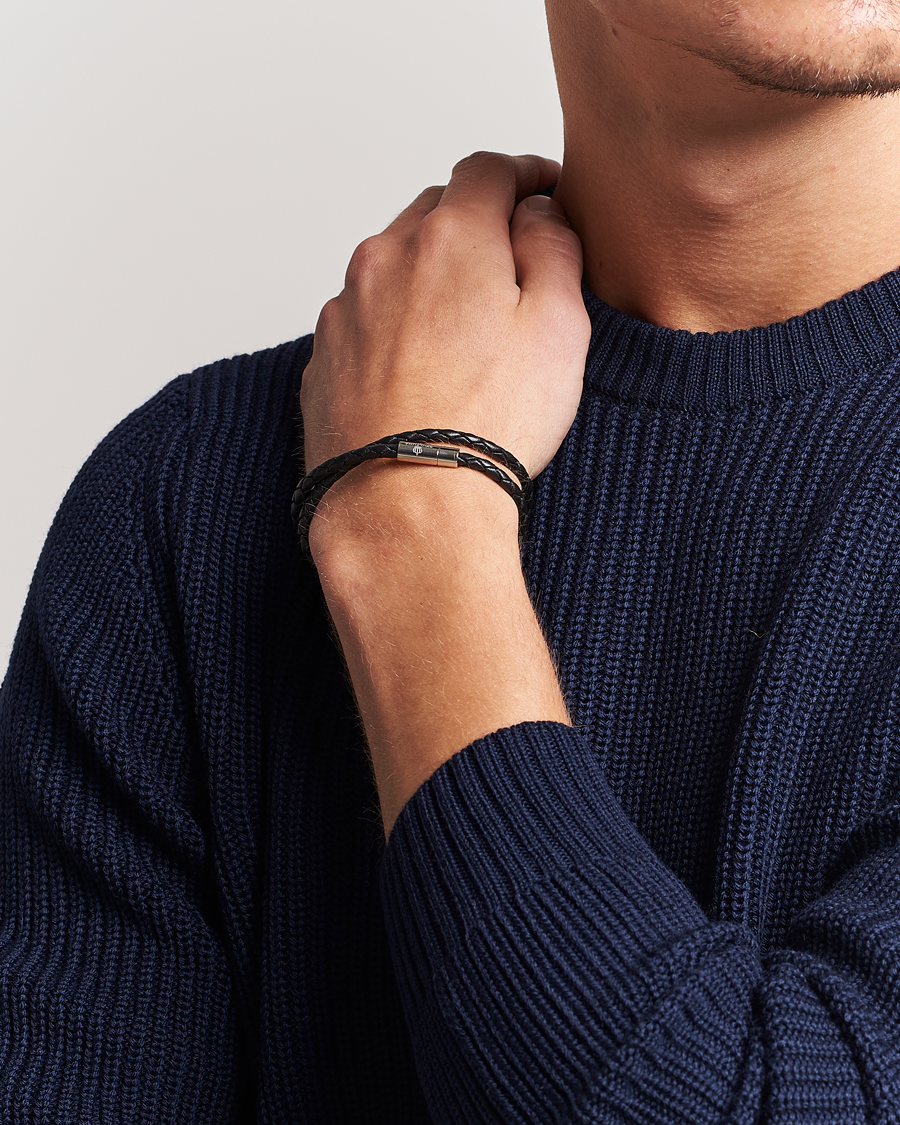 Herr |  | Skultuna | Two Row Leather Bracelet Black Steel