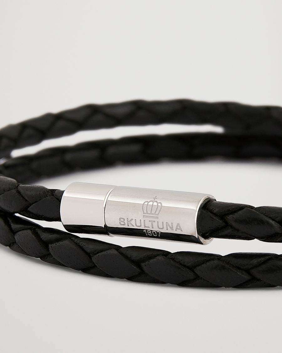 Herr | Smycken | Skultuna | Two Row Leather Bracelet Black Steel