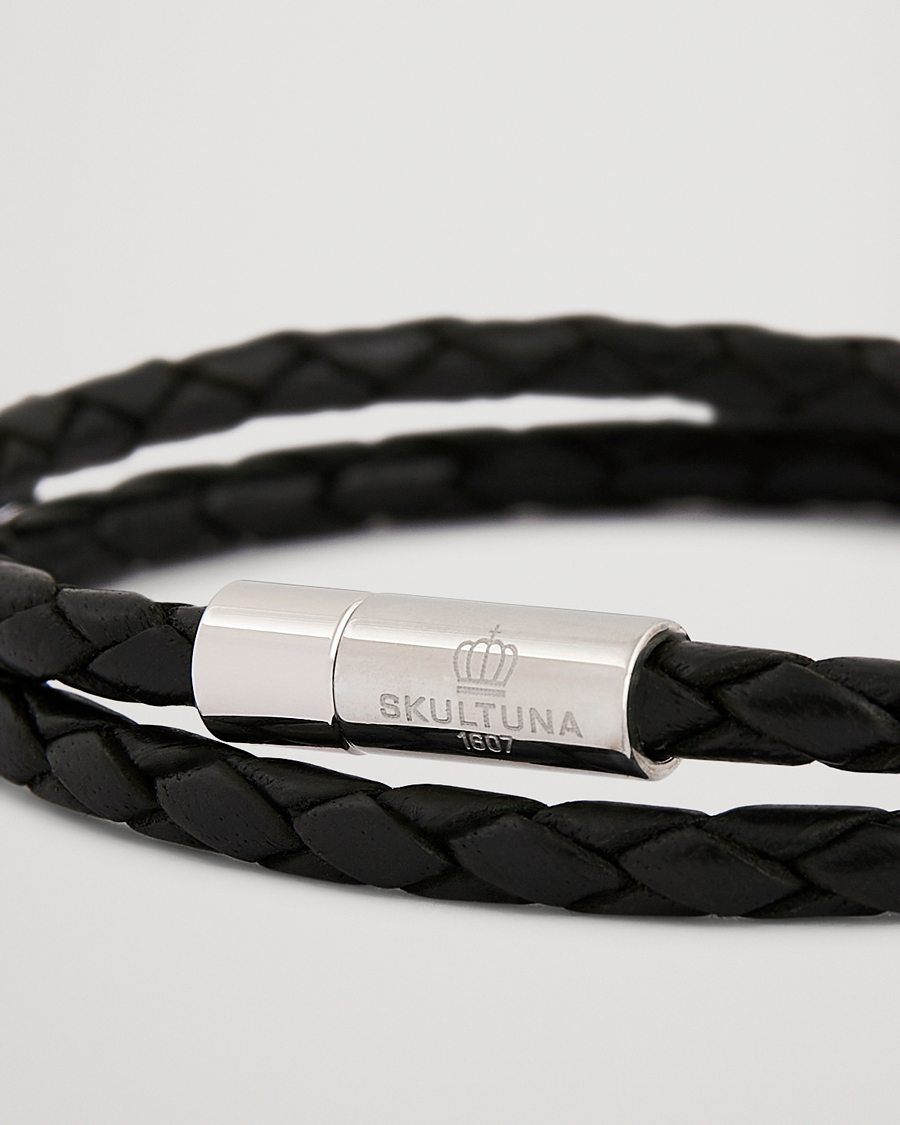 Herr | Skultuna Two Row Leather Bracelet Black Steel | Skultuna | Two Row Leather Bracelet Black Steel