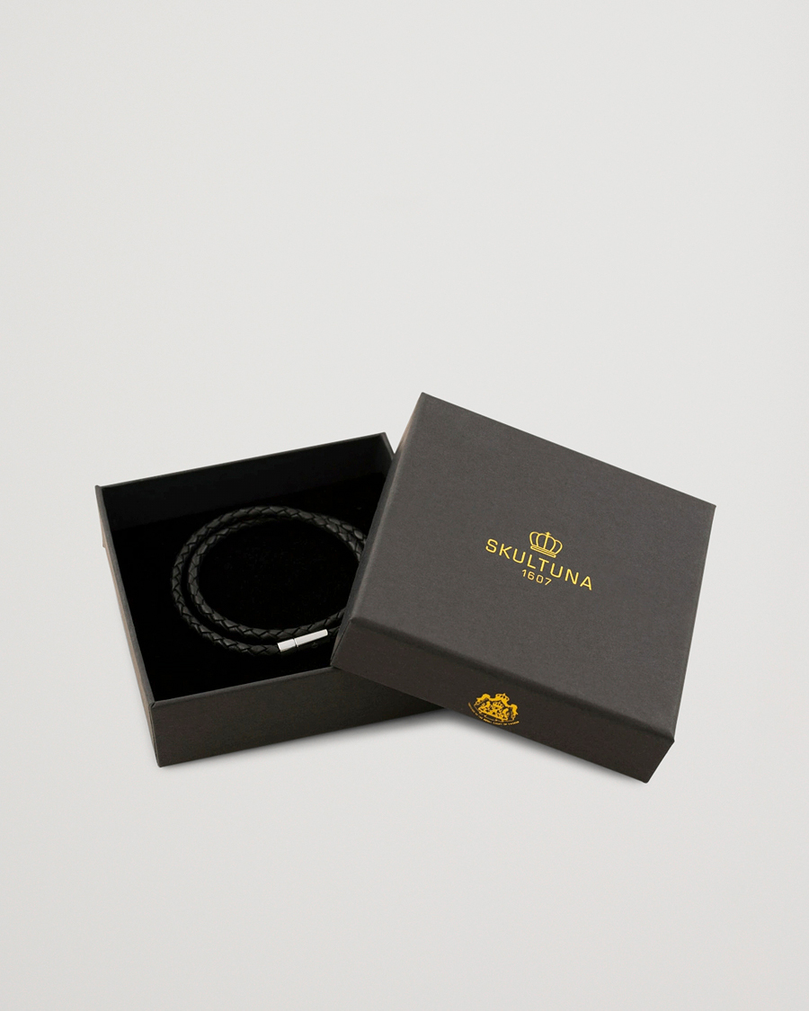 Herr | Skultuna Two Row Leather Bracelet Black Steel | Skultuna | Two Row Leather Bracelet Black Steel