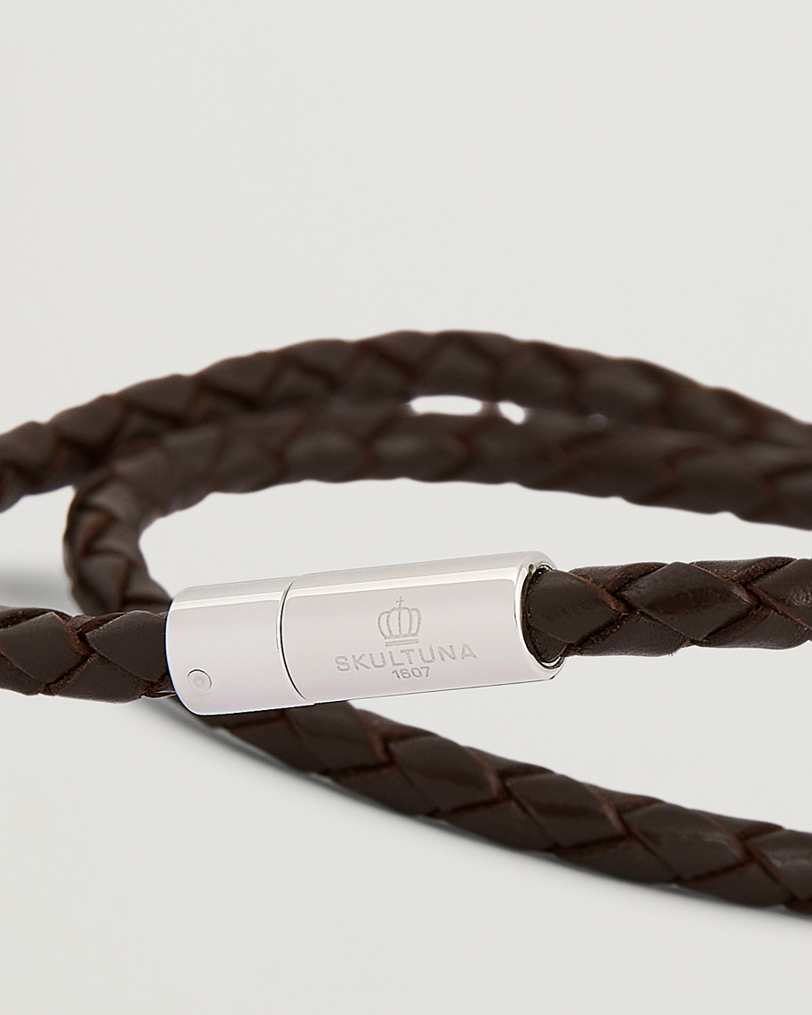 Herr | Smycken | Skultuna | Two Row Leather Bracelet Dark Brown Steel
